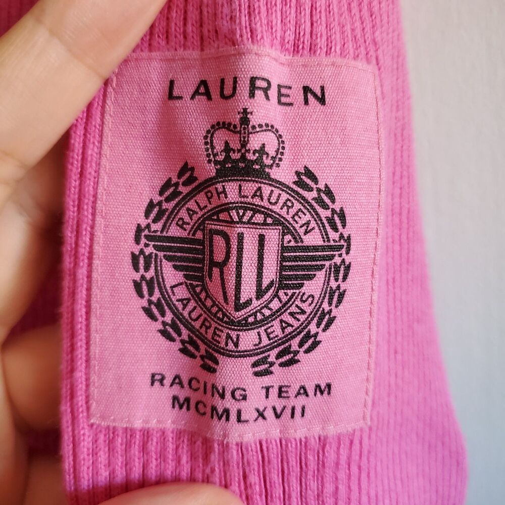 Lauren Ralph Lauren Y2k Ribbed Quarter Zip Top Racing Team Size L Preppy - Picture 8 of 11